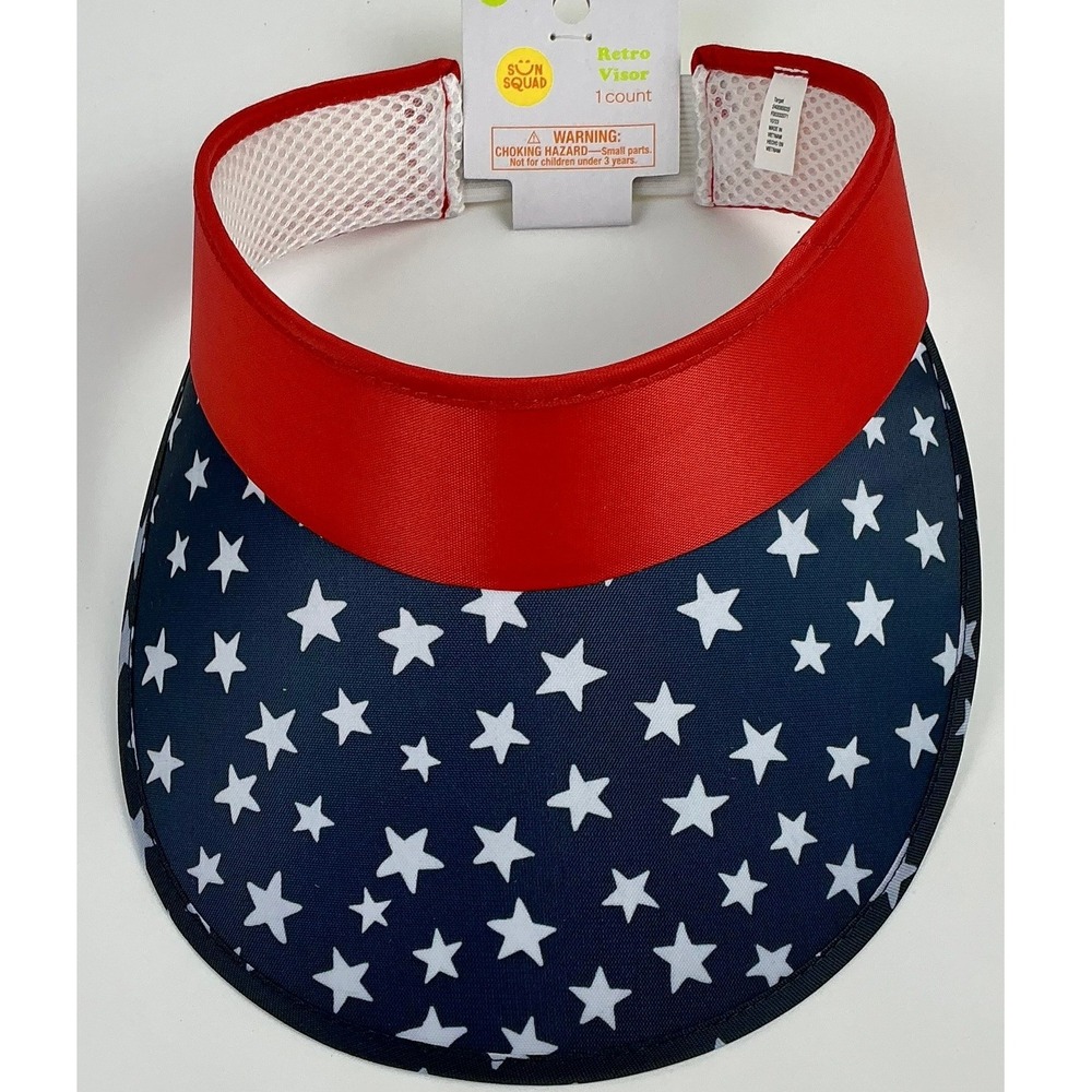 Sun Squad Retro Visor Patriotic Stars Red White Blue One Size New